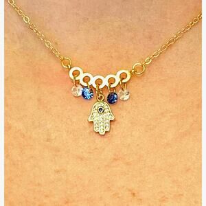 Dainty CZ Hamsa Necklace Pendant Crystals Unique Gold-Plated Adjustable Chain